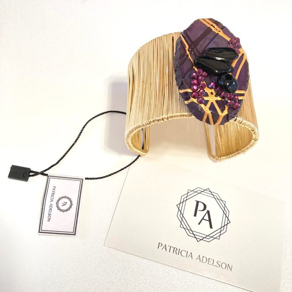 Gold Plated Bangle with Purple Agate Stone - Picture 1 of 6